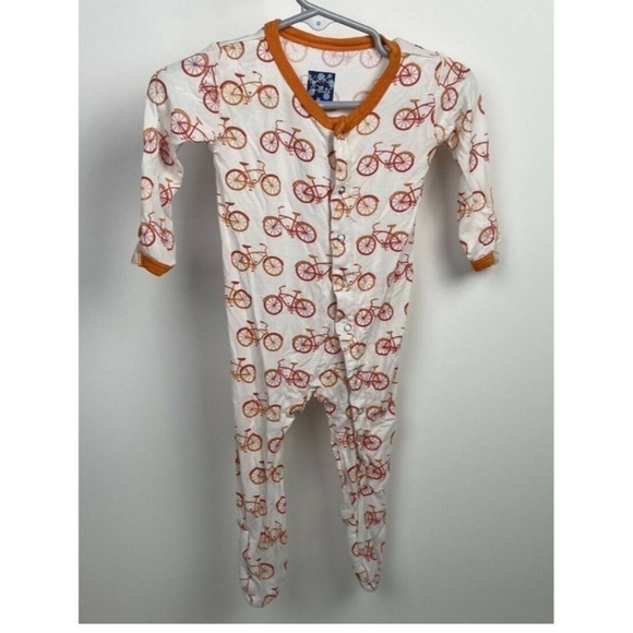 KicKee Pants Baby sleeper pajama Orange and Red Bike print. - Picture 1 of 5